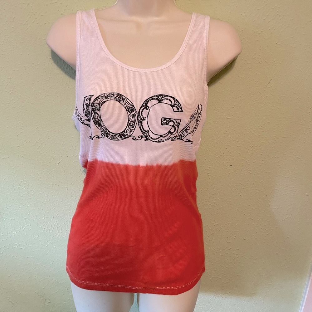 YOGA Tank Orange and White Om Shanti Sz Large
